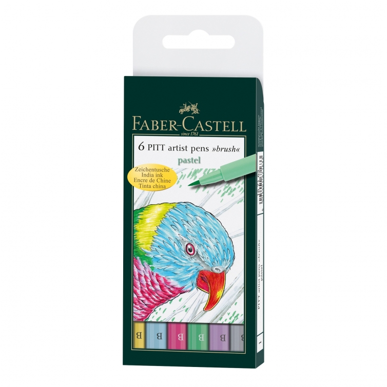 Pitt Artist Pen Brush Marker 6 pcs pastel colours FABER-CASTELL - 1
