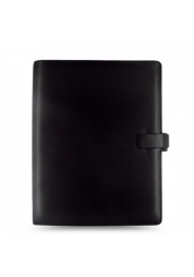 Modern yet understated style personal organiser with a leather look. Smooth leather look PU with subtle grain effect. Width 260mm, height 320mm.Ring mechanism size: Four rings of 25mm Left: Ten vertical cut out credit card pockets with full length pocket behind. One turned edge disk pocket below with full length pocket behind (fits A4 papers), pen loop. Right: Mesh notepad pocket, pen loop.Transparent flyleaf Week to view, appointment diary Ruler/Page marker Blank cream index with mylar that you can write on To do Expenses White ruled notepaper A-Z Index, 2 letters per tab cream Addresses White Ruled Notepad