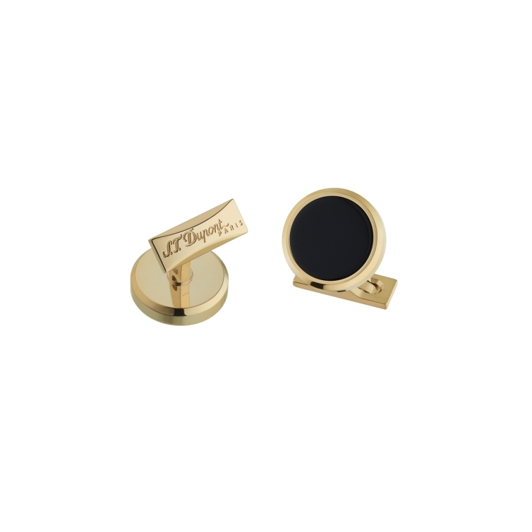 Round Lacquer Cufflinks black and gold S.T. DUPONT - 1