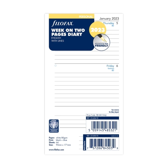 Calendar Refill Week On Two Pages Personal 2023 lined FILOFAX - 4