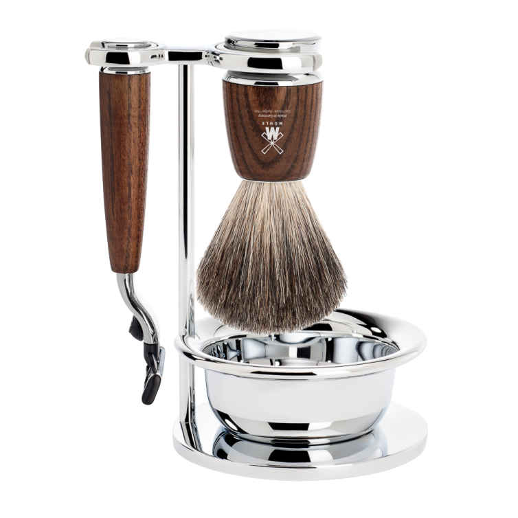 Rytmo Shaving Set Steamed Ash Pure Badger Mach3 MÜHLE - 1