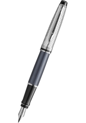 The Waterman Expert Deluxe Metallic Stone CT fountain pen has a gray lacquered brass body and a cap with a relief engraving made by etching. The pen is combined with palladium-plated accessories and the nib is made of noble stainless steel. 