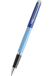 The Waterman Hémisphère Colour Blocking Blue CT rollerball pen has a blue lacquered brass body and cap combined with palladium plated accessories.