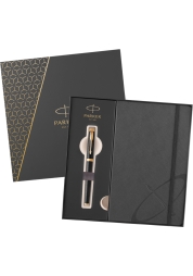 Parker IM Premium Black GT fountain pen gift set with notebook. 