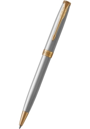 Experience the definitive Parker style with the Sonnet Stainless Steel GT Ballpoint Pen, a modern masterpiece in pen design. Its timeless, contemporary style is enhanced by a sleek black cap and barrel, and opulent golden trims. With perfect balance, sublime looks and smooth writing, this pen is more than a writing instrument, it's an accessory for the discerning individual.